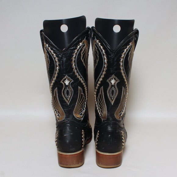 El General 1901 Mens Sz 8.5 Ostrich Embossed Black Leather Cowboy Western Boots - Picture 6 of 11